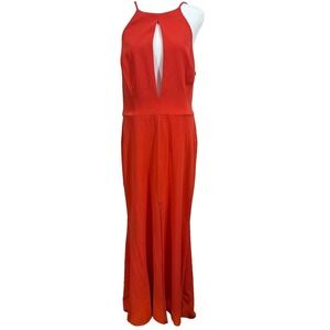 Jay Godfrey Sz 12 Orange Full Length Halter Keyhole Front Side Slit Dress NEW!!!